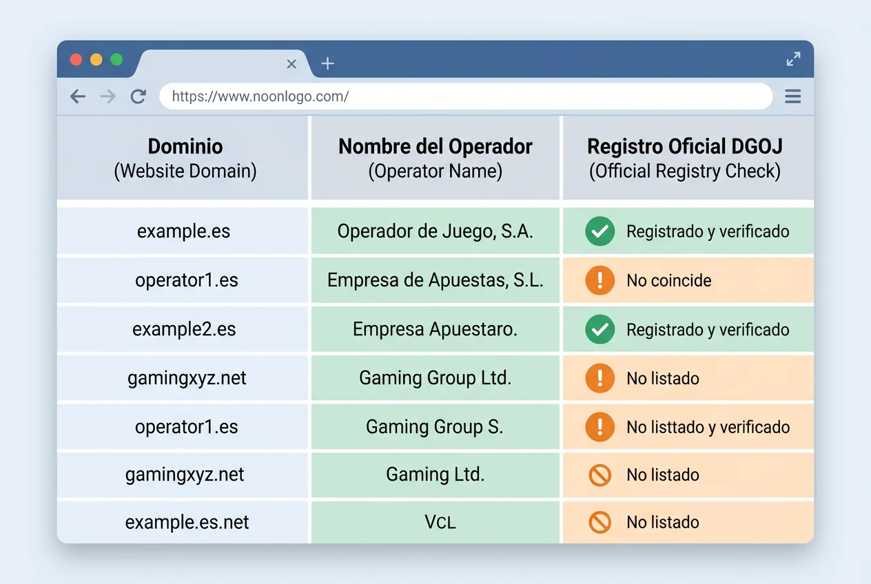 Comparación visual entre dominio, operador y registro oficial en una pantalla